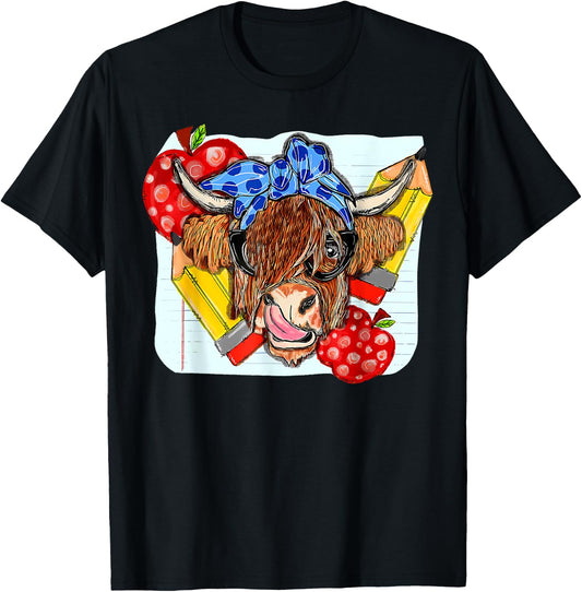 Highland Cow Teacher Western Country Funny Teacher Life Men Women T-Shirt - T-Shirt | Black
