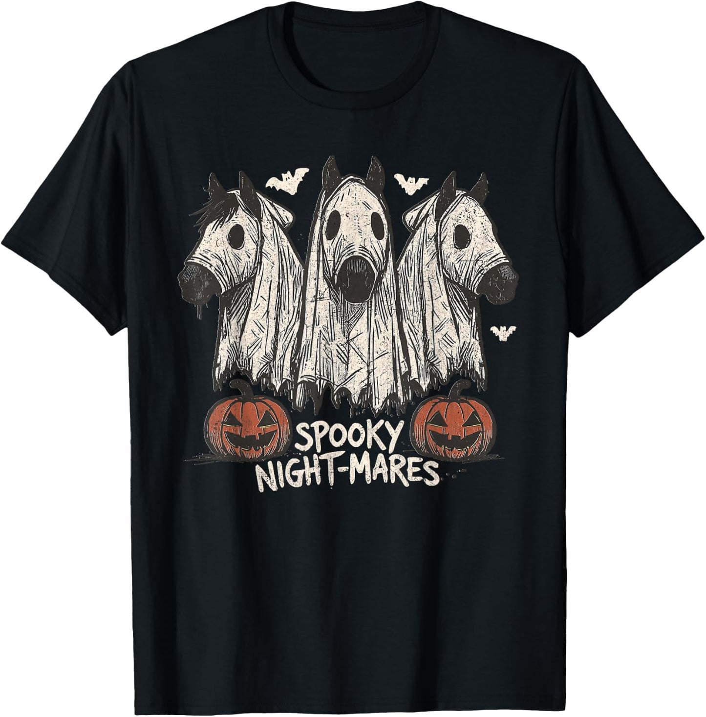 Spooky Night-Mares Halloween Horse Ghost Funny Spooky Season T-Shirt - T-Shirt | Black