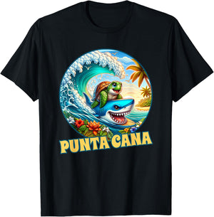 Punta Cana Surfing Sea Turtle and Shark T-Shirt - T-Shirt | Black