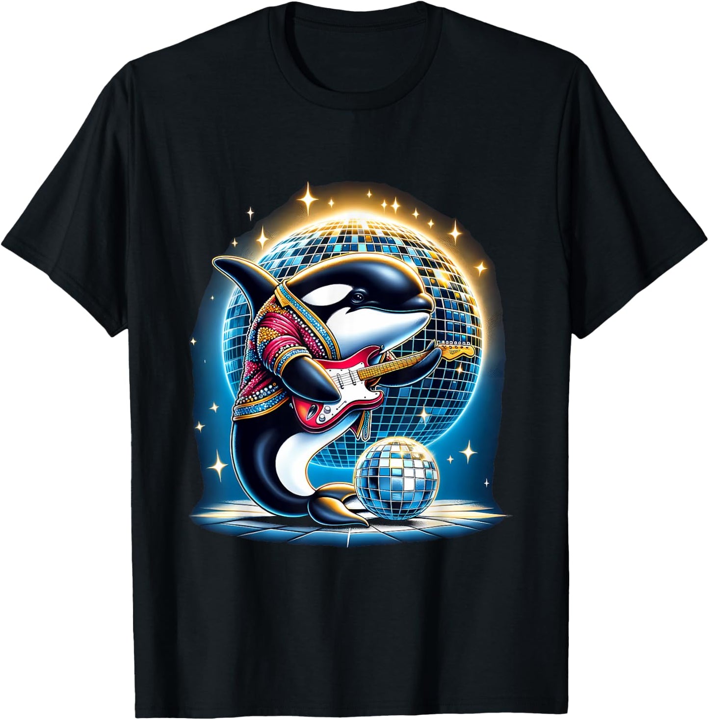 Disco Ball Guitar Orca Whale T-Shirt - T-Shirt | Black