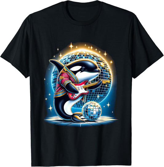 Disco Ball Guitar Orca Whale T-Shirt - T-Shirt | Black