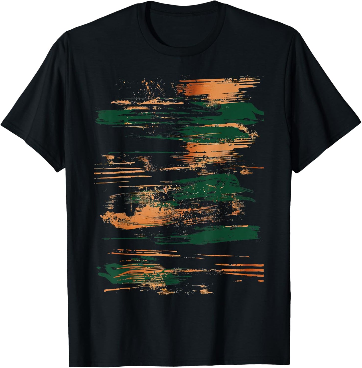 Green Orange Black Brushstrokes Graphic T-Shirt - T-Shirt | Black