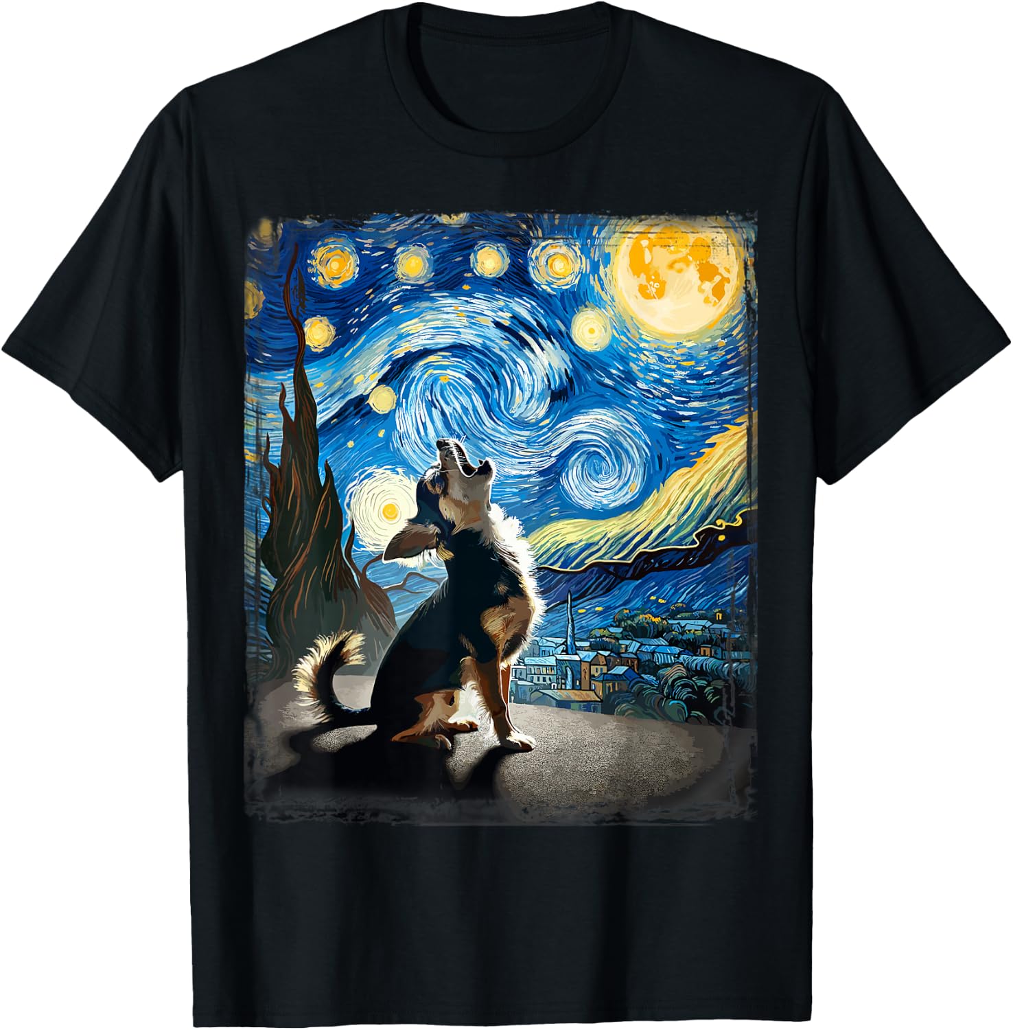 Chihuahua Dog Canine Art Van Gogh Starry Night Chihuahua T-Shirt - T-Shirt | Black