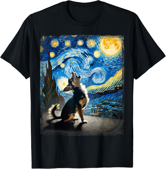 Chihuahua Dog Canine Art Van Gogh Starry Night Chihuahua T-Shirt - T-Shirt | Black