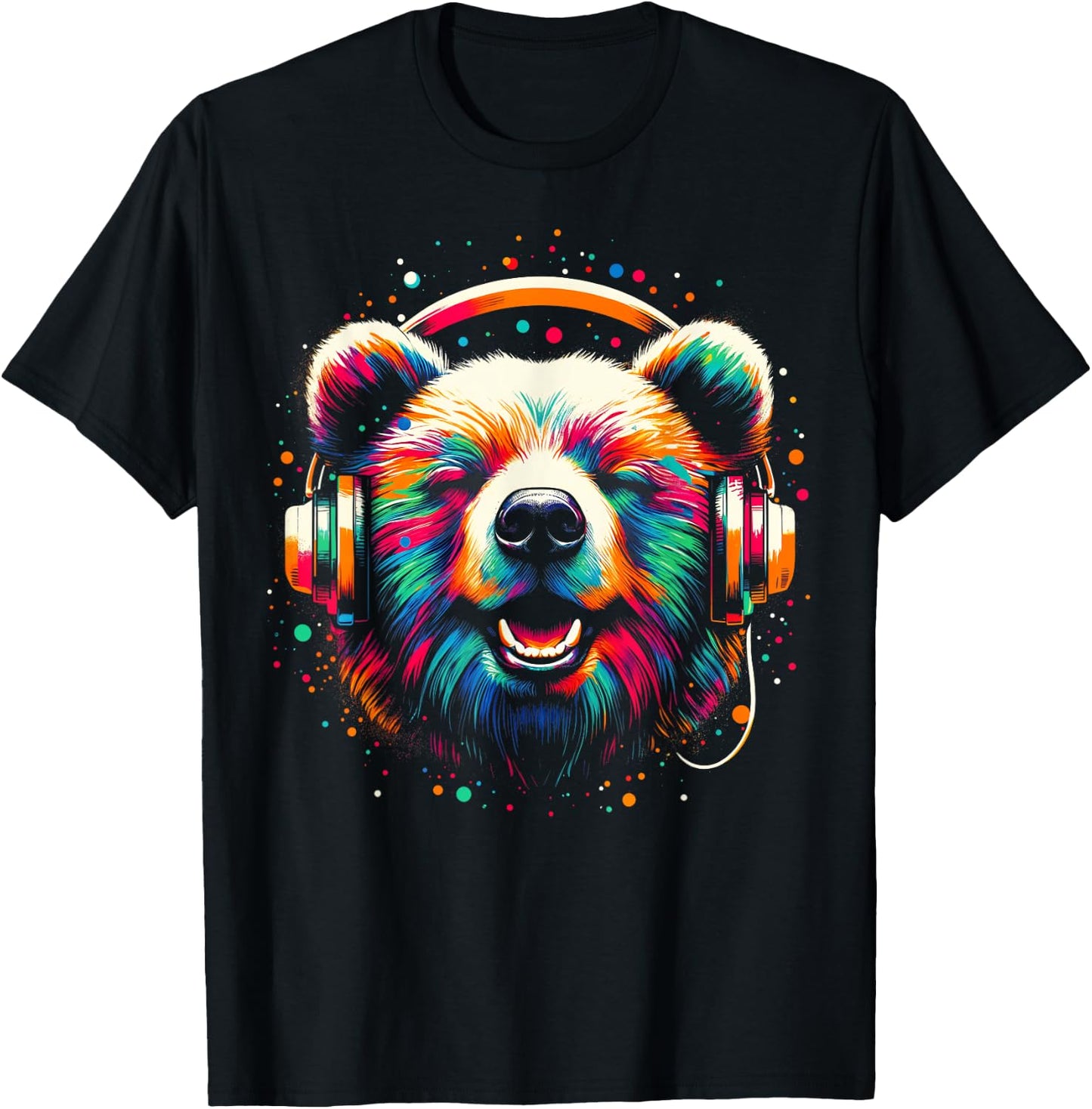 Cool Bear Headphone Music Art Christmas Birthday T-Shirt - T-Shirt | Black