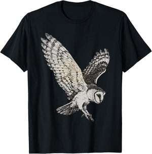 Vintage Aesthetic Nocturnal Birds Of Prey Night Flying Owl T-Shirt - T-Shirt | Black