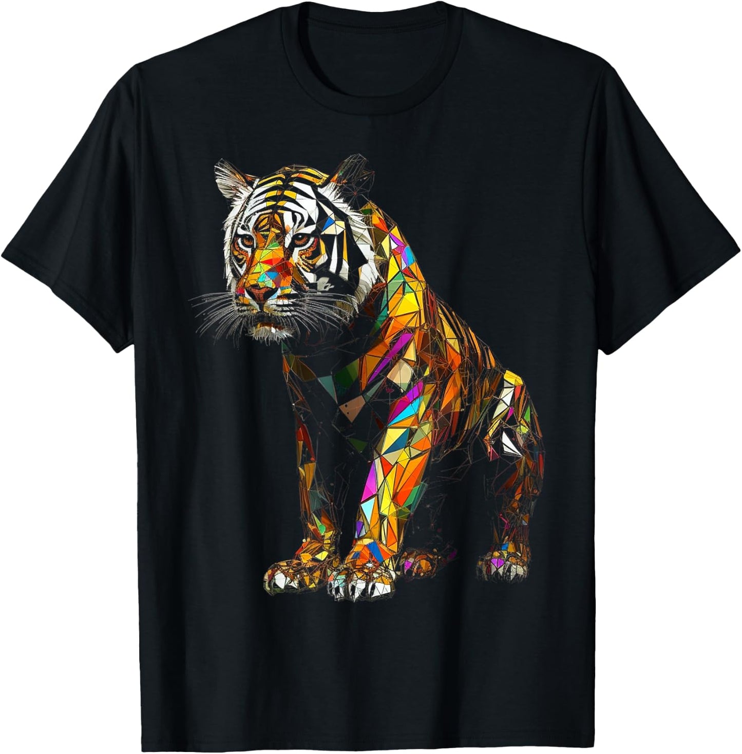 Tiger Polygon Colourful Animal Art Tiger T-Shirt - T-Shirt | Black
