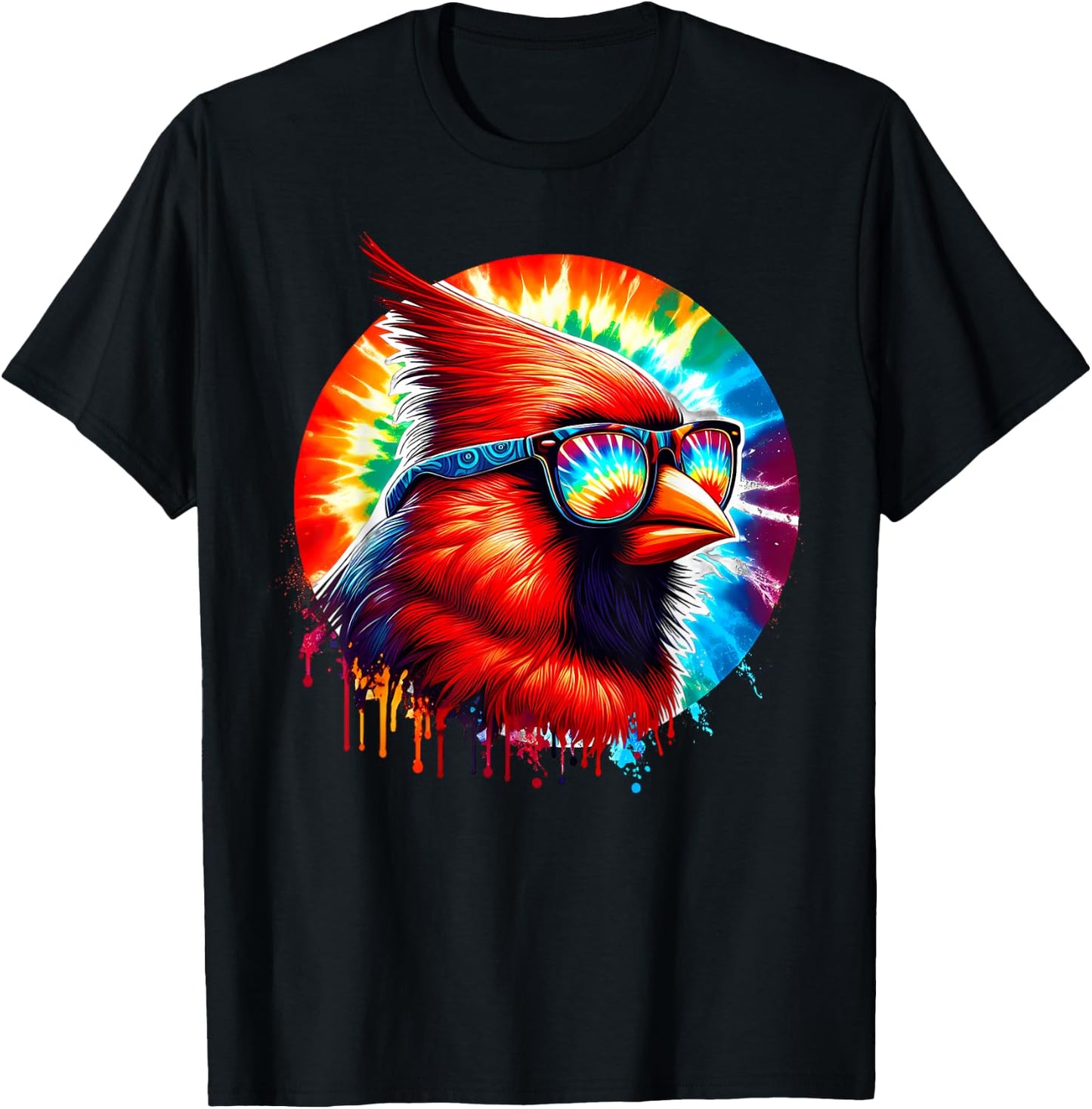 Cool Tie Dye Cardinal Sunglasses Bird Illustration Art T-Shirt - T-Shirt | Black