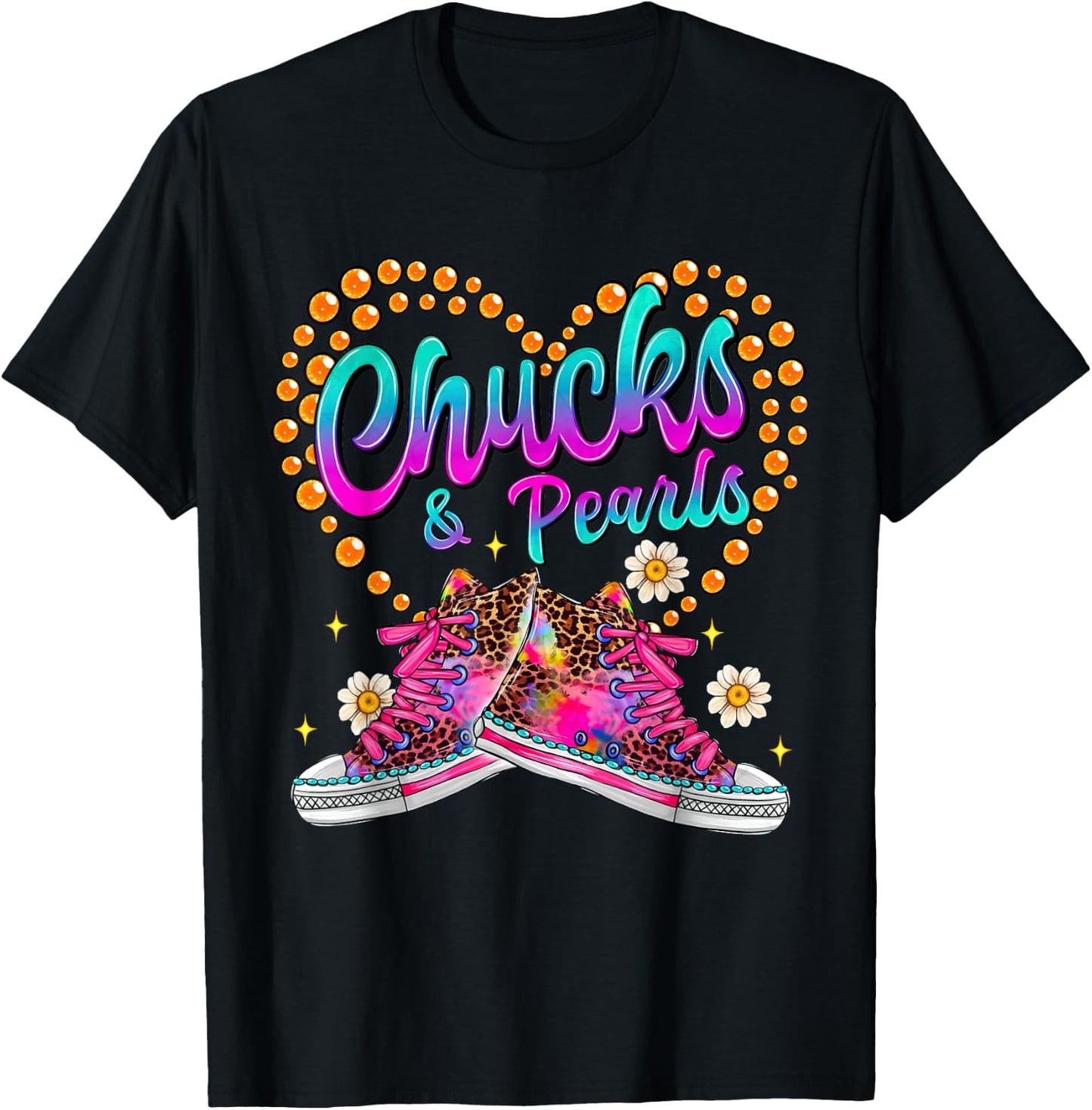 Chucks and Pearls Black and Girls Funny T-Shirt - T-Shirt | Black