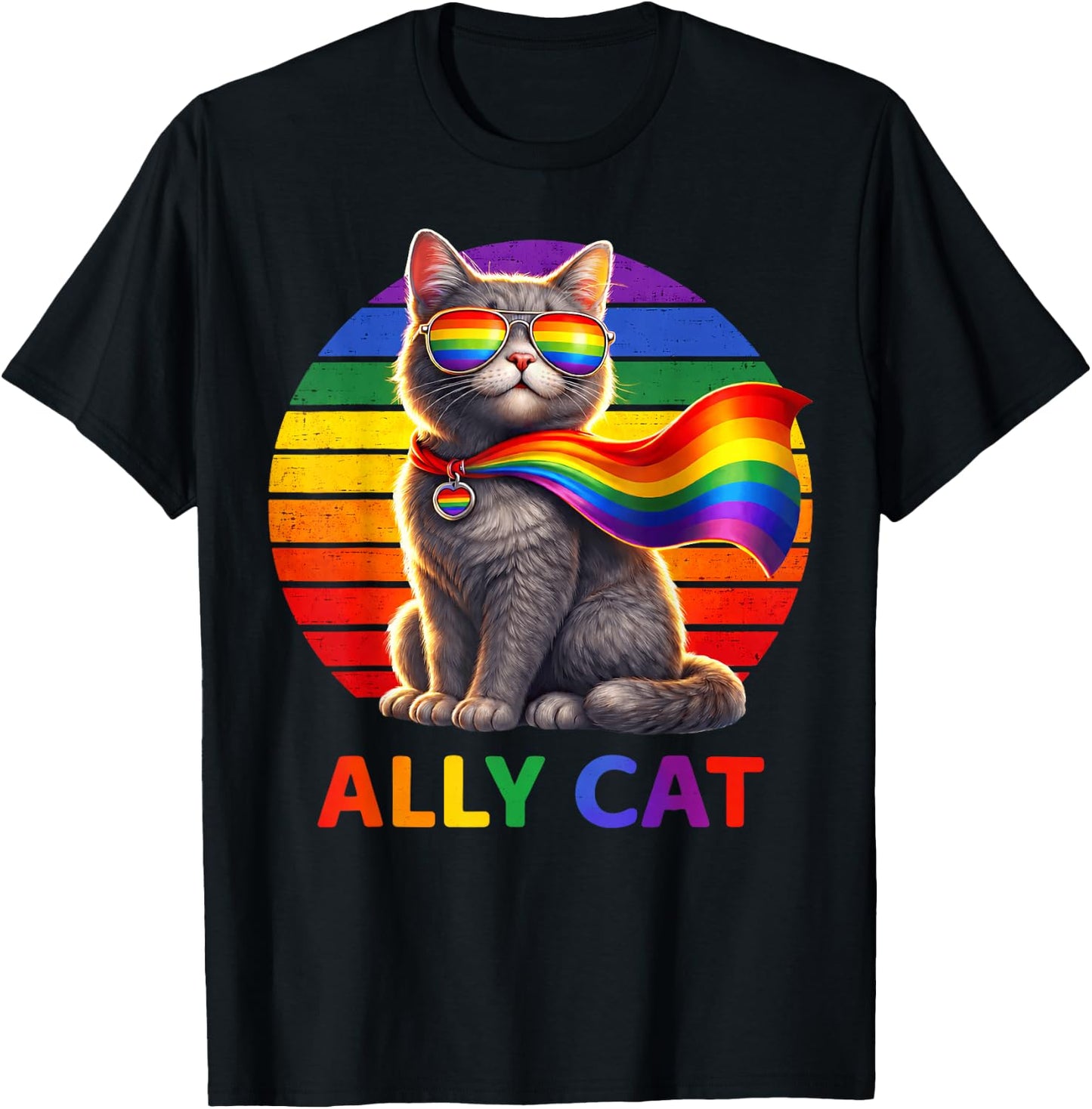 Pride LGBT Ally Cat Fun Rainbow Colorful Men Women Kid T-Shirt - T-Shirt | Black