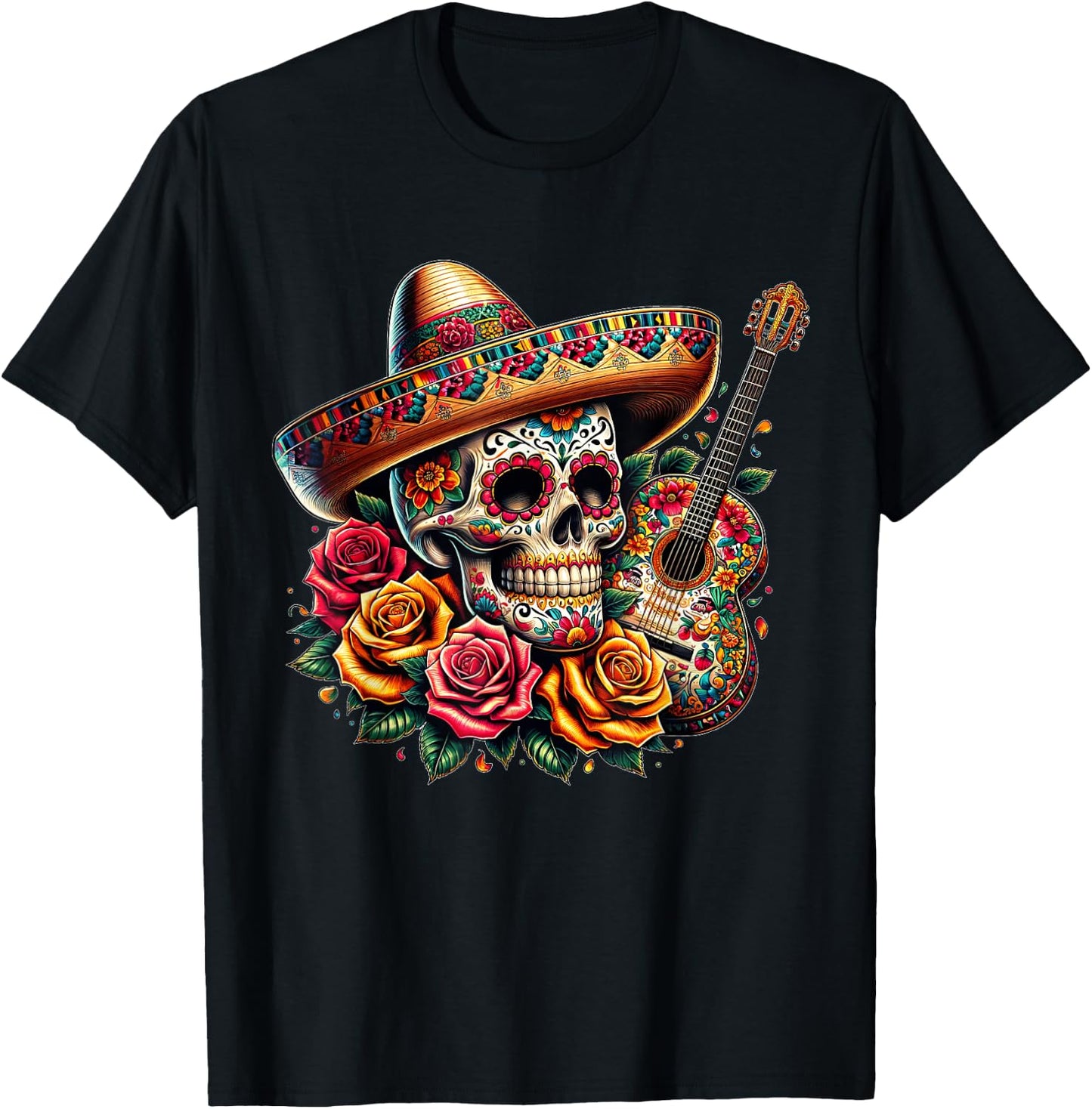 Cinco De Mayo Skull Sombrero Fiesta Mexican Skull Men Women T-Shirt - T-Shirt | Black