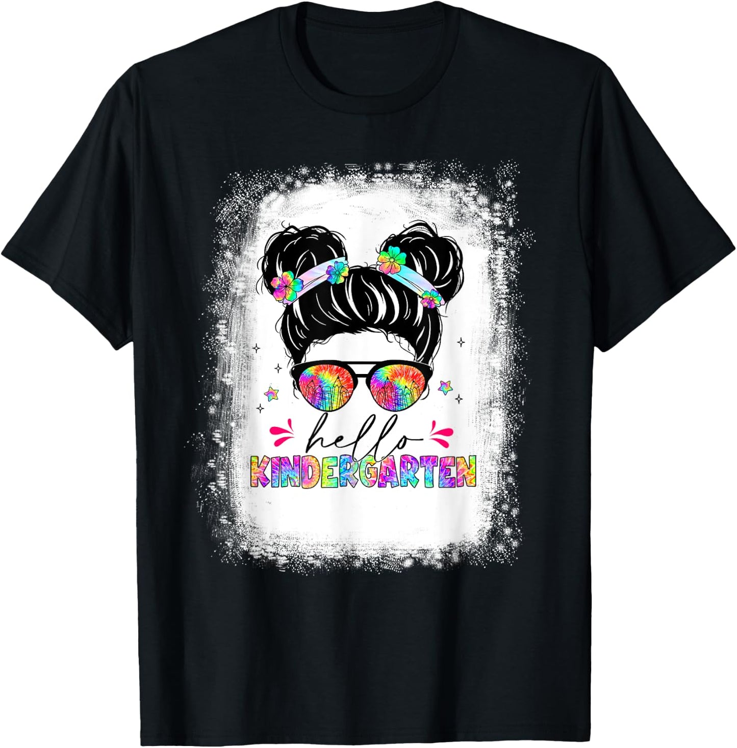 Hello Kindergarten shirt messy bun tie dye back to school T-Shirt - T-Shirt | Black