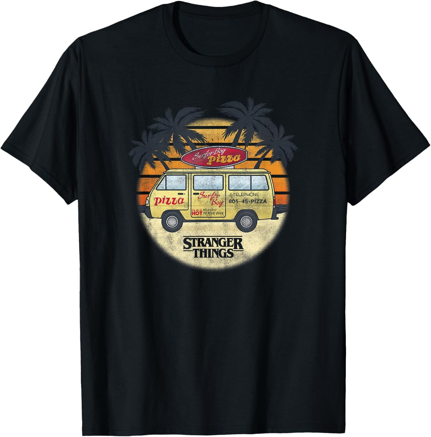 Stranger Things 4 Surfer Boy Pizza Van T-Shirt - T-Shirt | Black