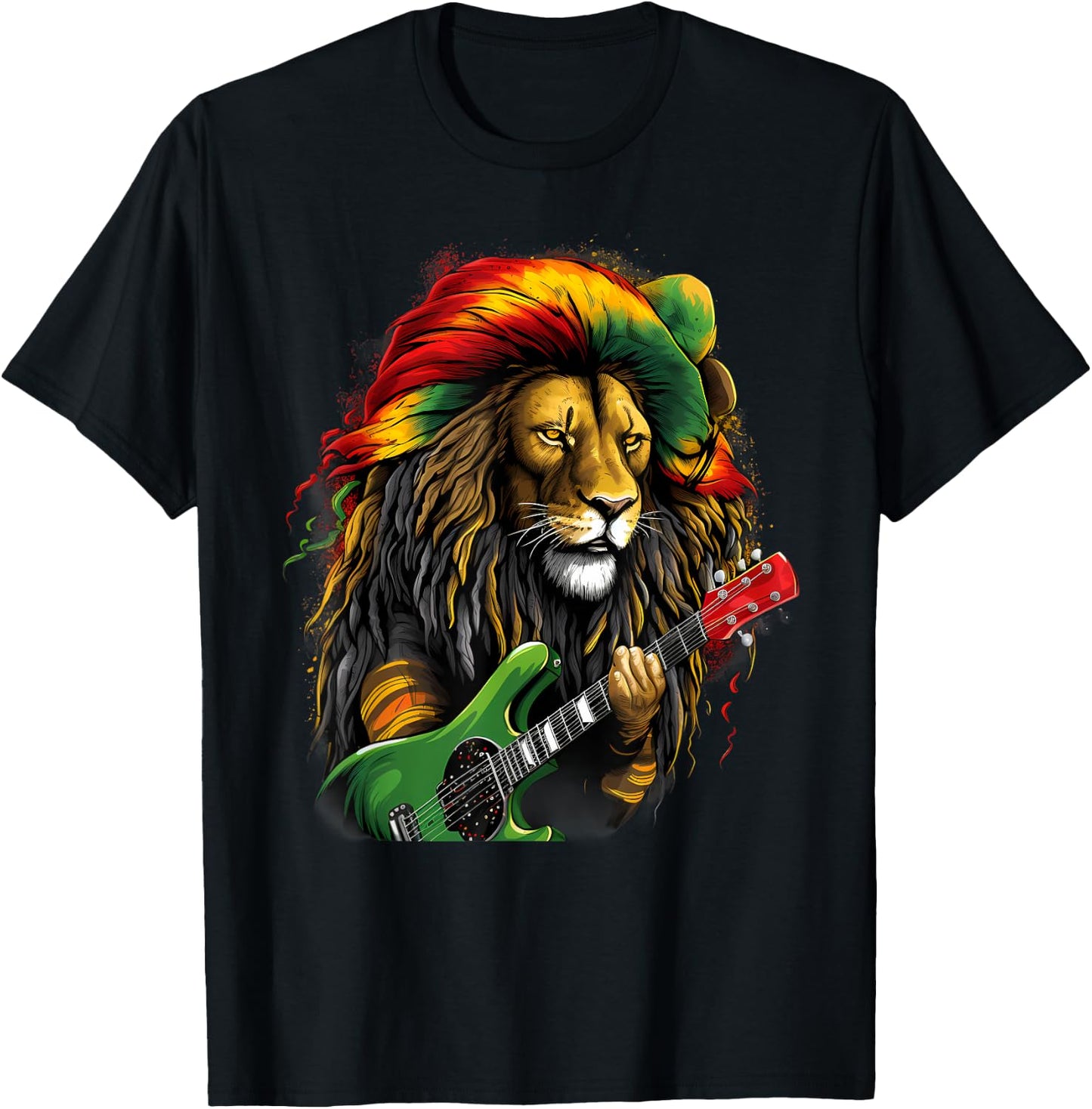 Rasta Reggae Lion Rastafarian Roots Jamaica Hippie Rastafari T-Shirt - T-Shirt | Black