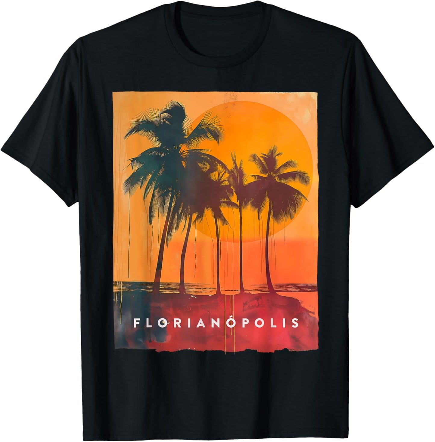 Florianopolis Brazil Retro Beach Sunset Vintage Palm Trees Women T-Shirt - T-Shirt | Black