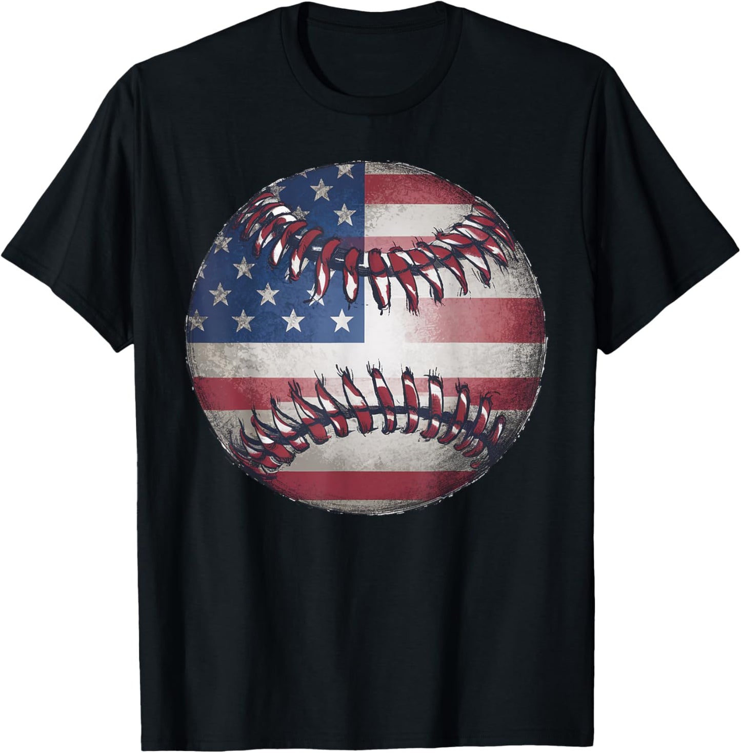 American Flag Baseball Player Bat Fan Catcher Pitcher USA Women Kids Men T-Shirt - T-Shirt | Black