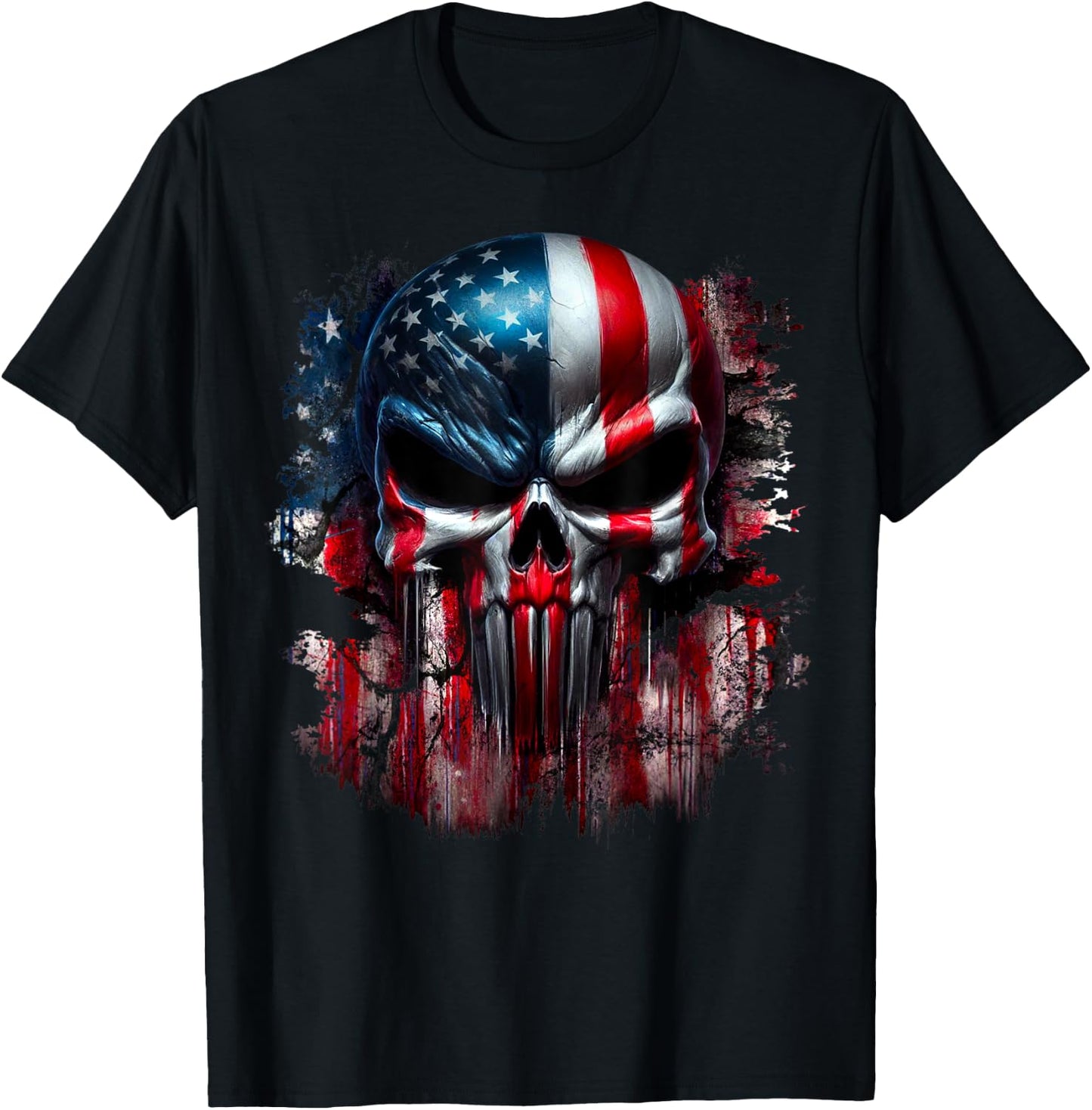 American Skull Patriotic Flag USA Grunge Reaper Graphic Women Men T-Shirt - T-Shirt | Black
