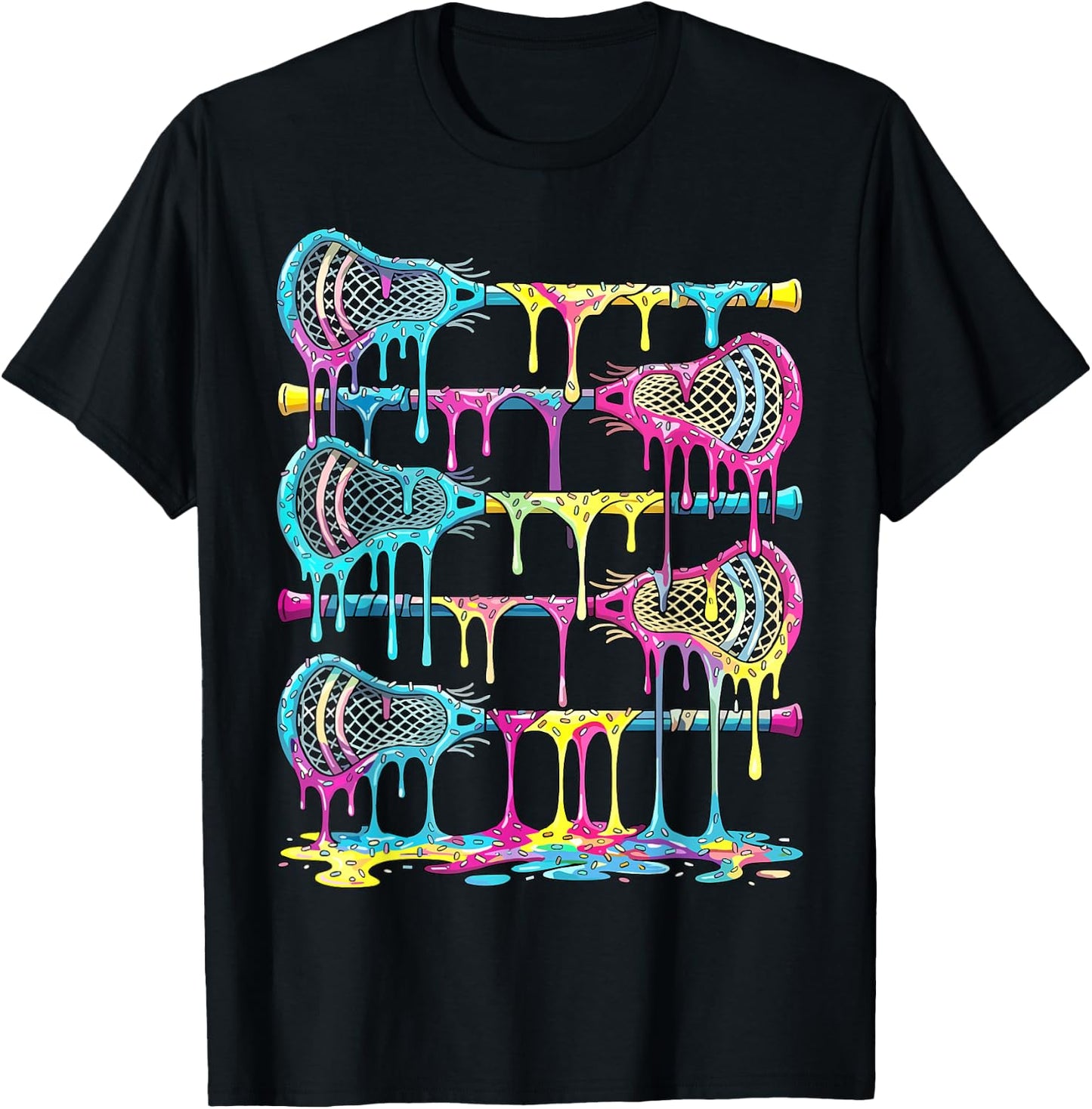 Lacrosse Sticks Drip Ice Cream Lax T-Shirt - T-Shirt | Black