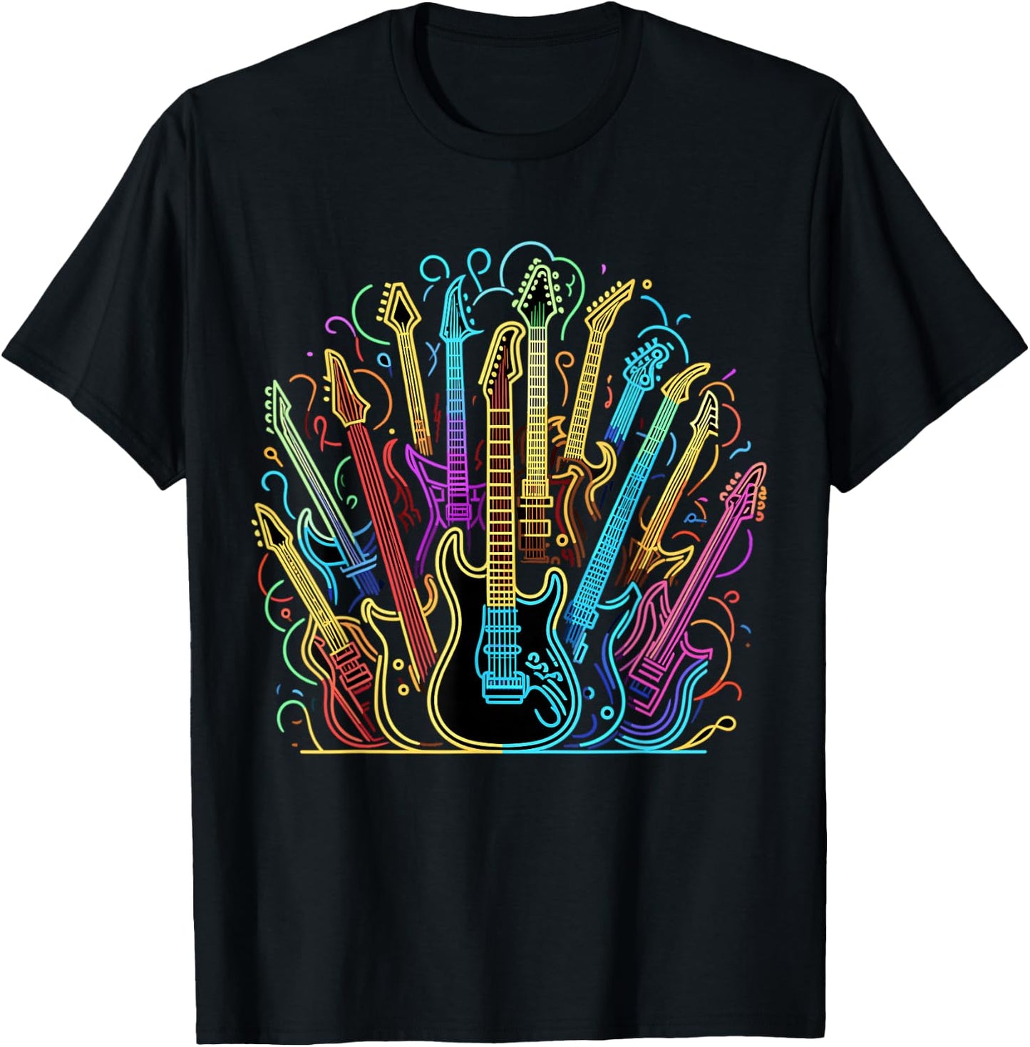 Guitars Electric Colored Acoustic Classical T-Shirt - T-Shirt | Black