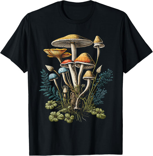 Vintage Cottagecore Aesthetic Mushrooms And Plants Women T-Shirt - T-Shirt | Black