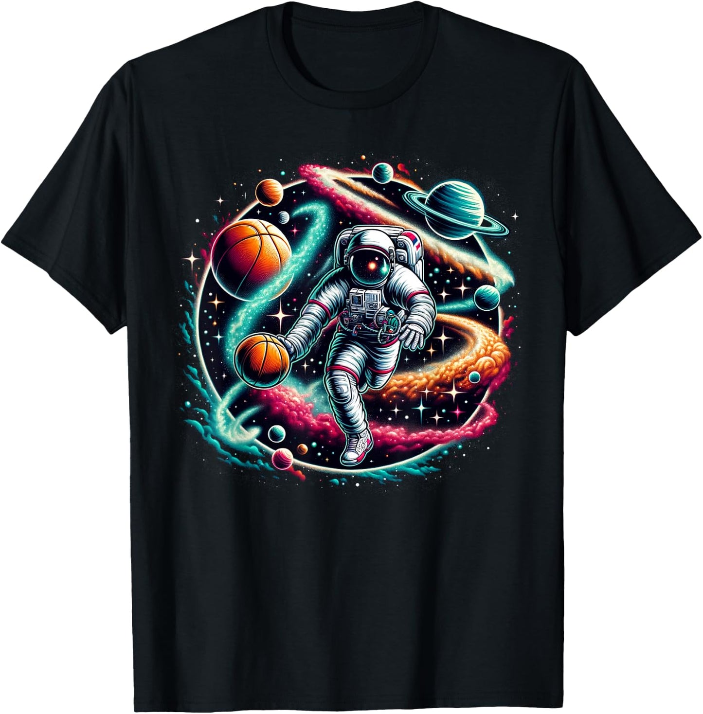 Cool Galaxy Basketball player Astronaut on Basketball T-Shirt - T-Shirt | Black