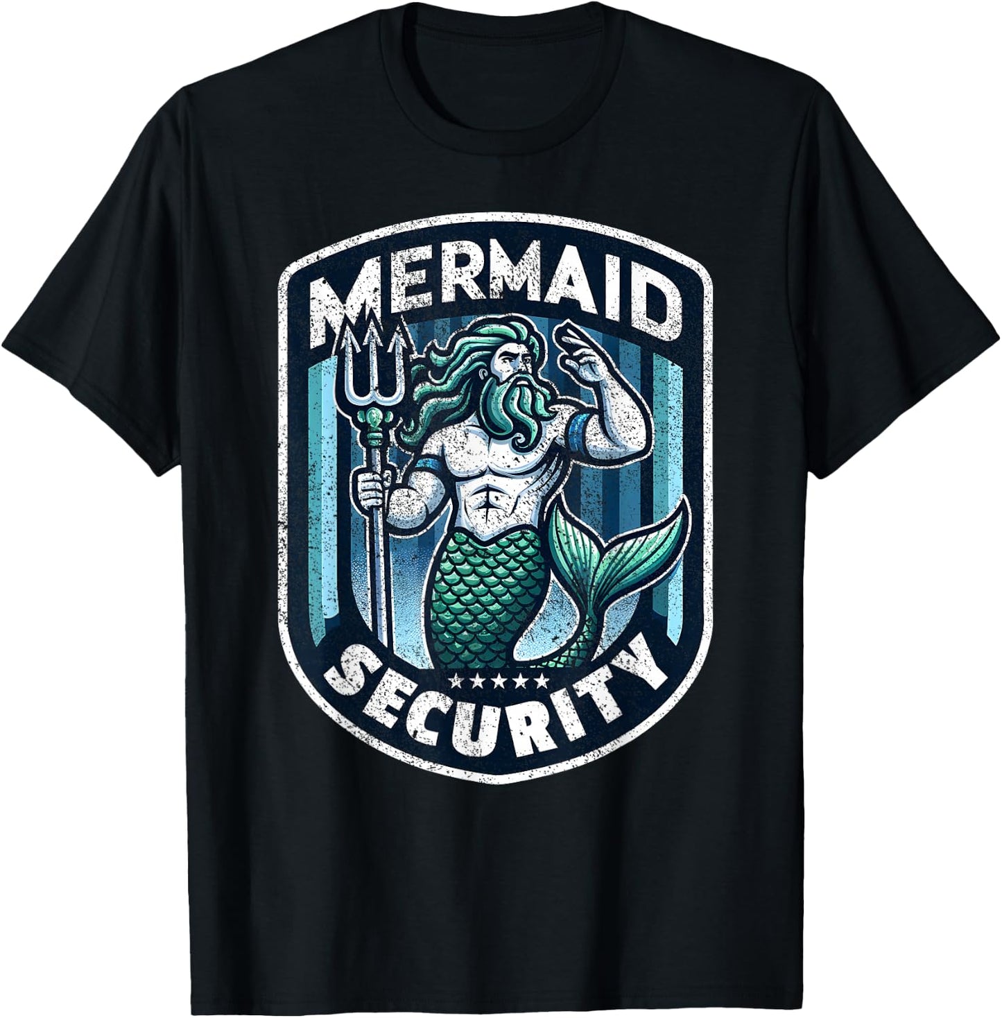 Mermaid Security Father Swimming Parent Swimmer Dad Swim T-Shirt - T-Shirt | Black