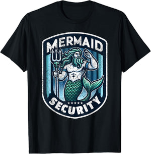 Mermaid Security Father Swimming Parent Swimmer Dad Swim T-Shirt - T-Shirt | Black