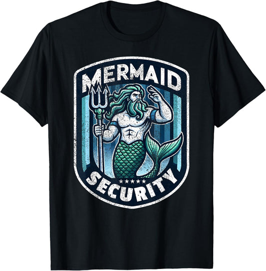 Mermaid Security Father Swimming Parent Swimmer Dad Swim T-Shirt - T-Shirt | Black