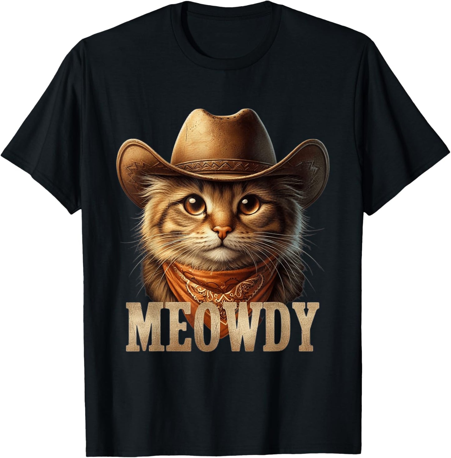 Meowdy Cat Funny Texas Cat Vintage Country Music Cat Cowboy T-Shirt - T-Shirt | Black