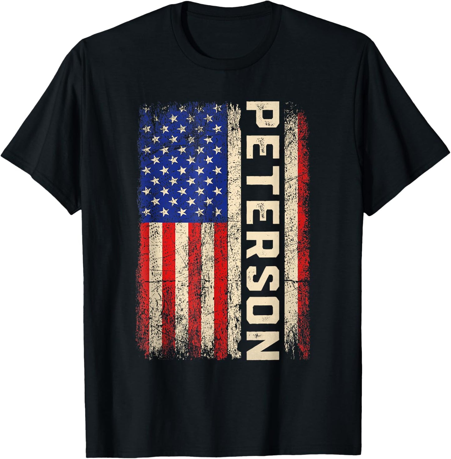 Peterson Last Name Shirt Peterson Name American Flag Women Kids Men T-Shirt - T-Shirt | Black