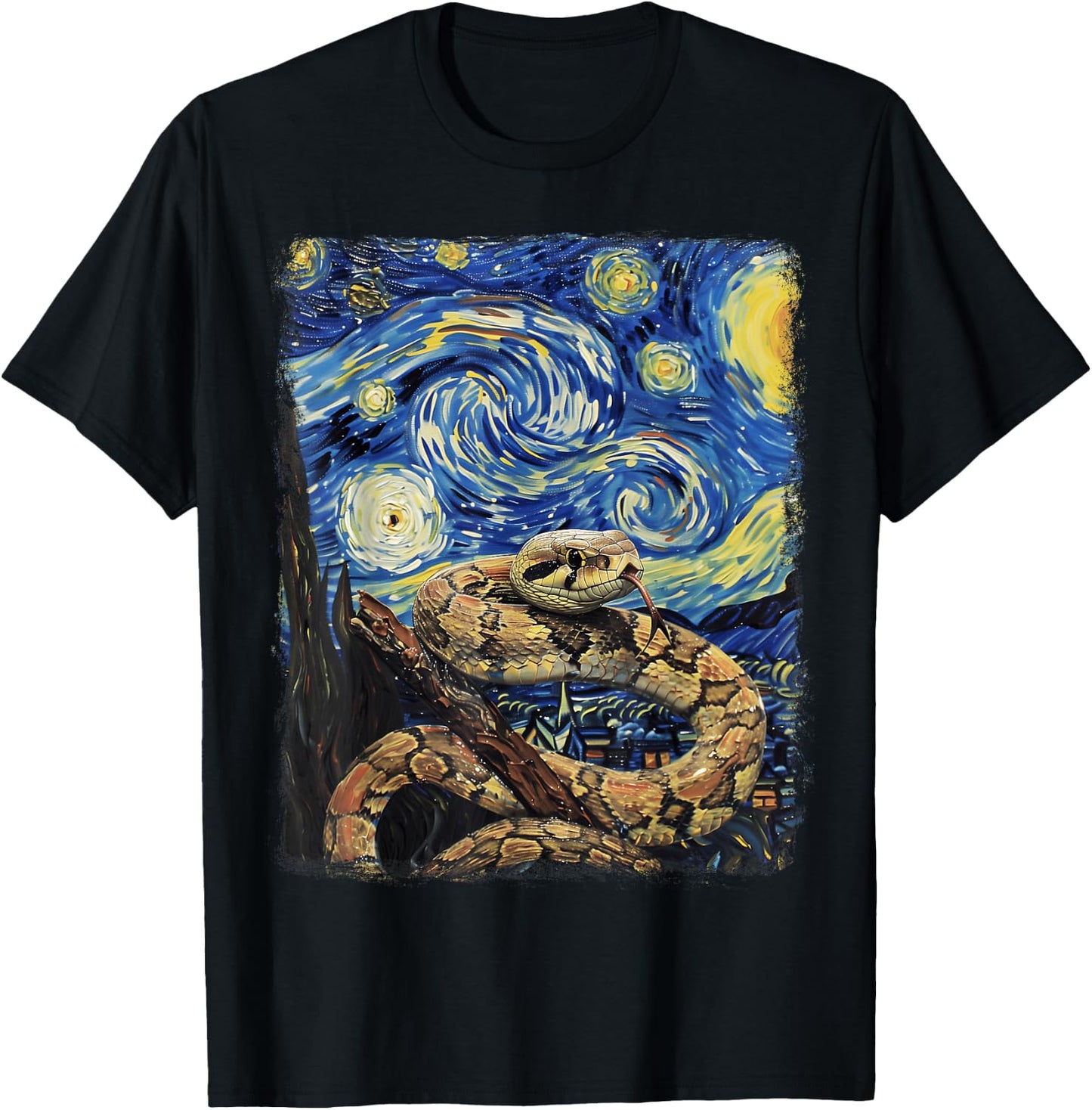 Snake Snakes Starry Night Painting T-Shirt - T-Shirt | Black