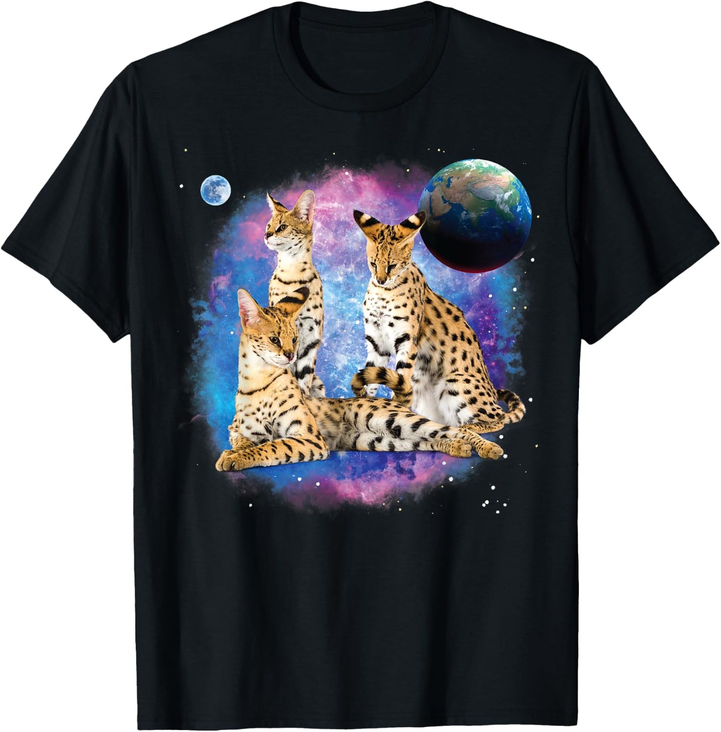 Serval Cats in the Galaxy, Serval Lover, Funny Serval Cat Men Women Kids T-Shirt - T-Shirt | Black