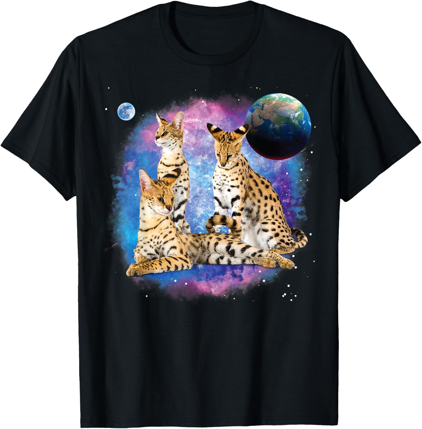 Serval Cats in the Galaxy, Serval Lover, Funny Serval Cat Men Women Kids T-Shirt - T-Shirt | Black