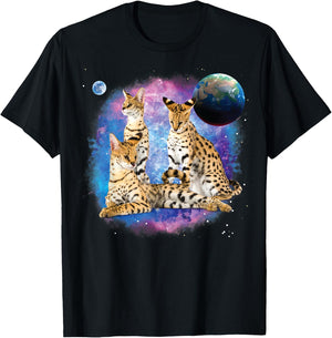 Serval Cats in the Galaxy, Serval Lover, Funny Serval Cat Men Women Kids T-Shirt - T-Shirt | Black