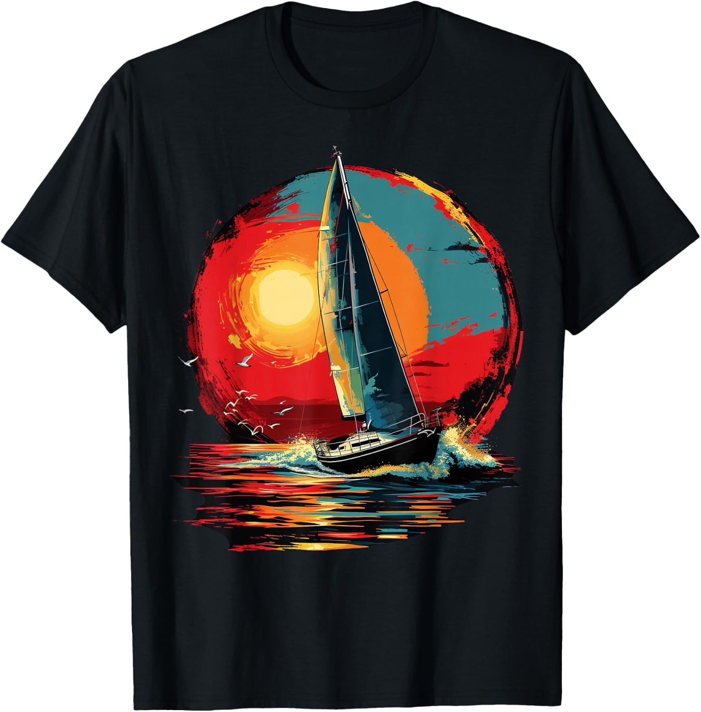 Colorful painted Sailboat on artistic Sailing T-Shirt - T-Shirt | Black