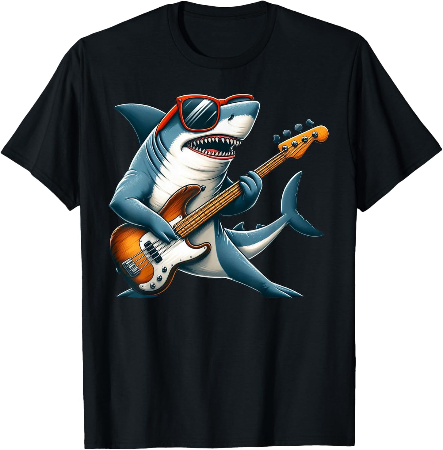 Funny Electric Guitar Lover Graphic Of A Shark Playing Bass T-Shirt - T-Shirt | Black