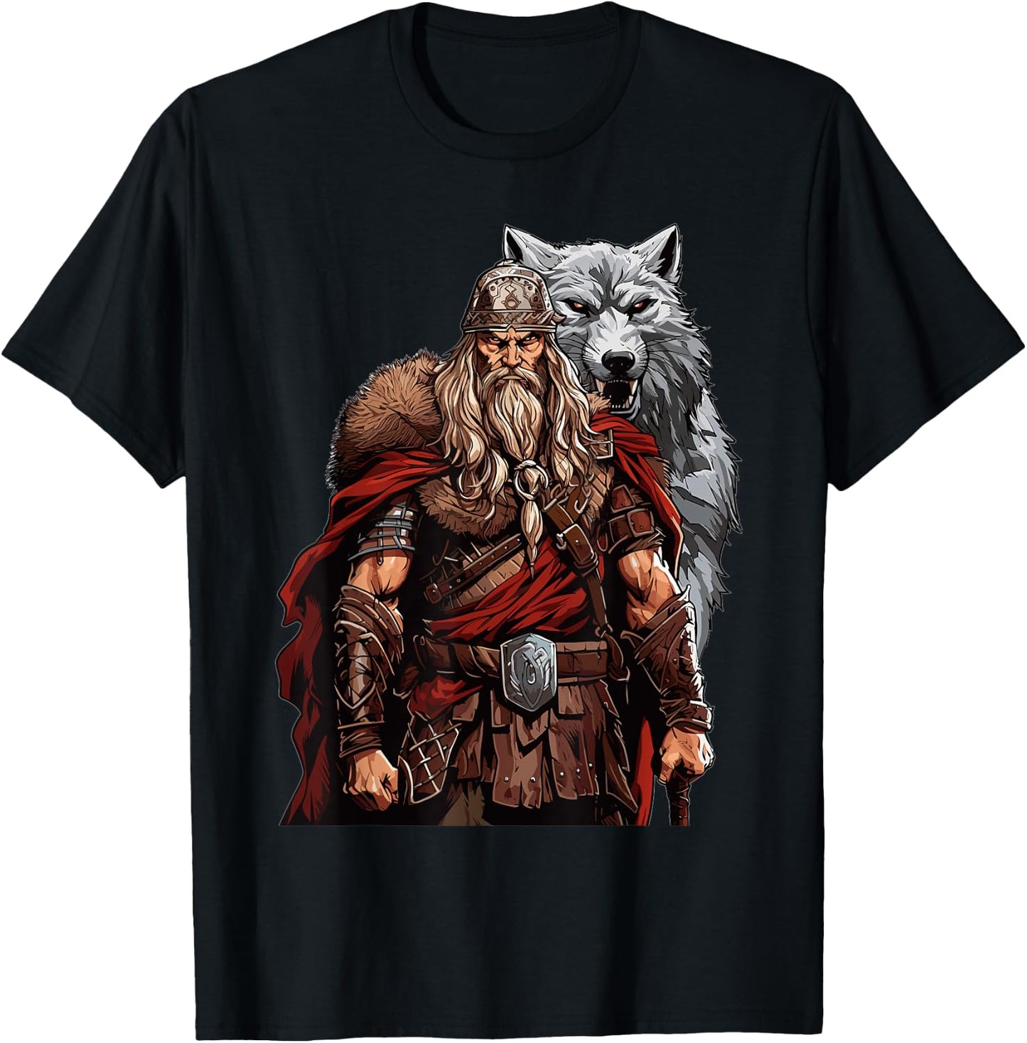 Viking Warrior With Wolf Norse Mythology T-Shirt - T-Shirt | Black