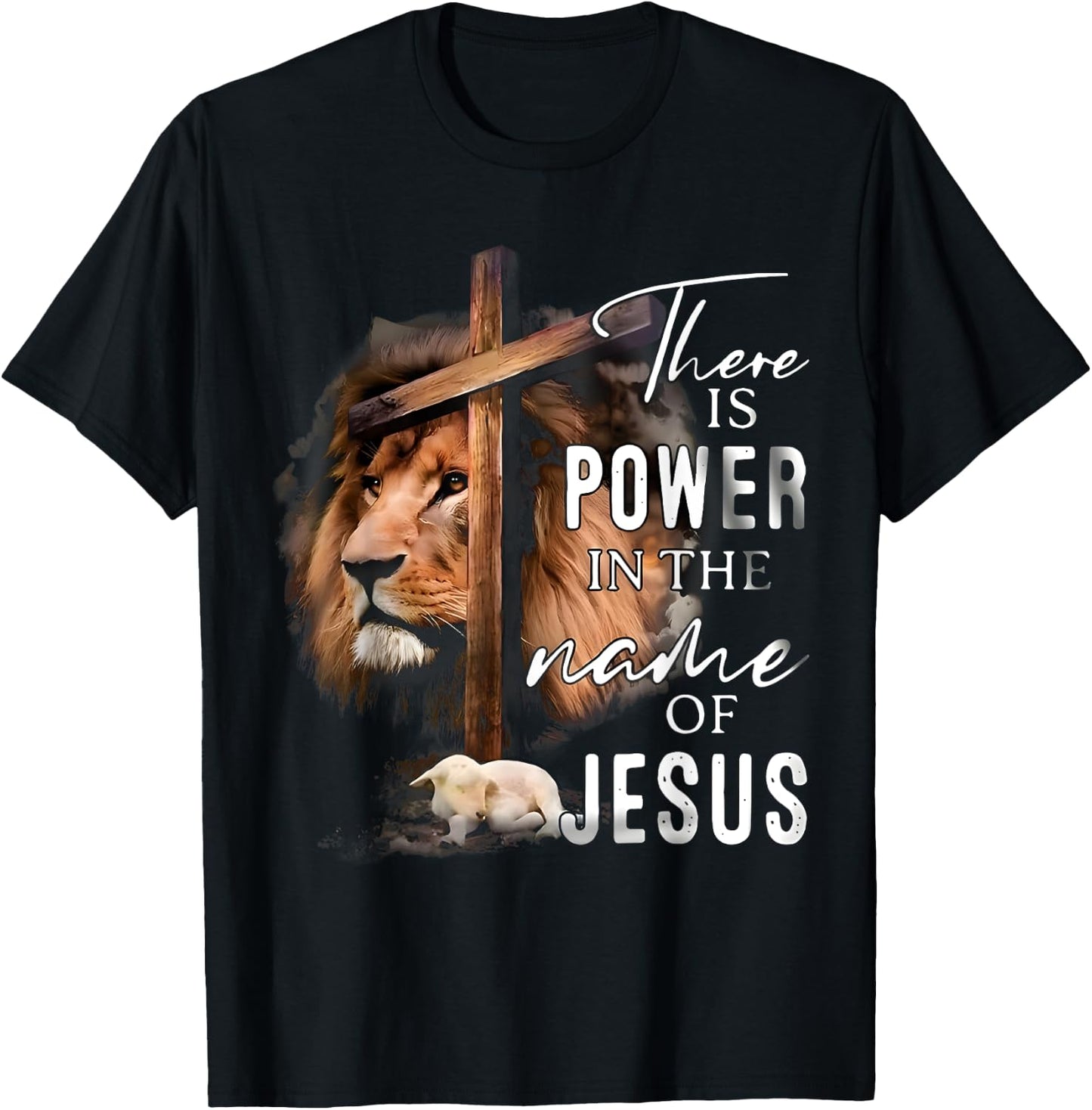 There is Power in the Name Jesus Faith Lion Christian Christ T-Shirt - T-Shirt | Black