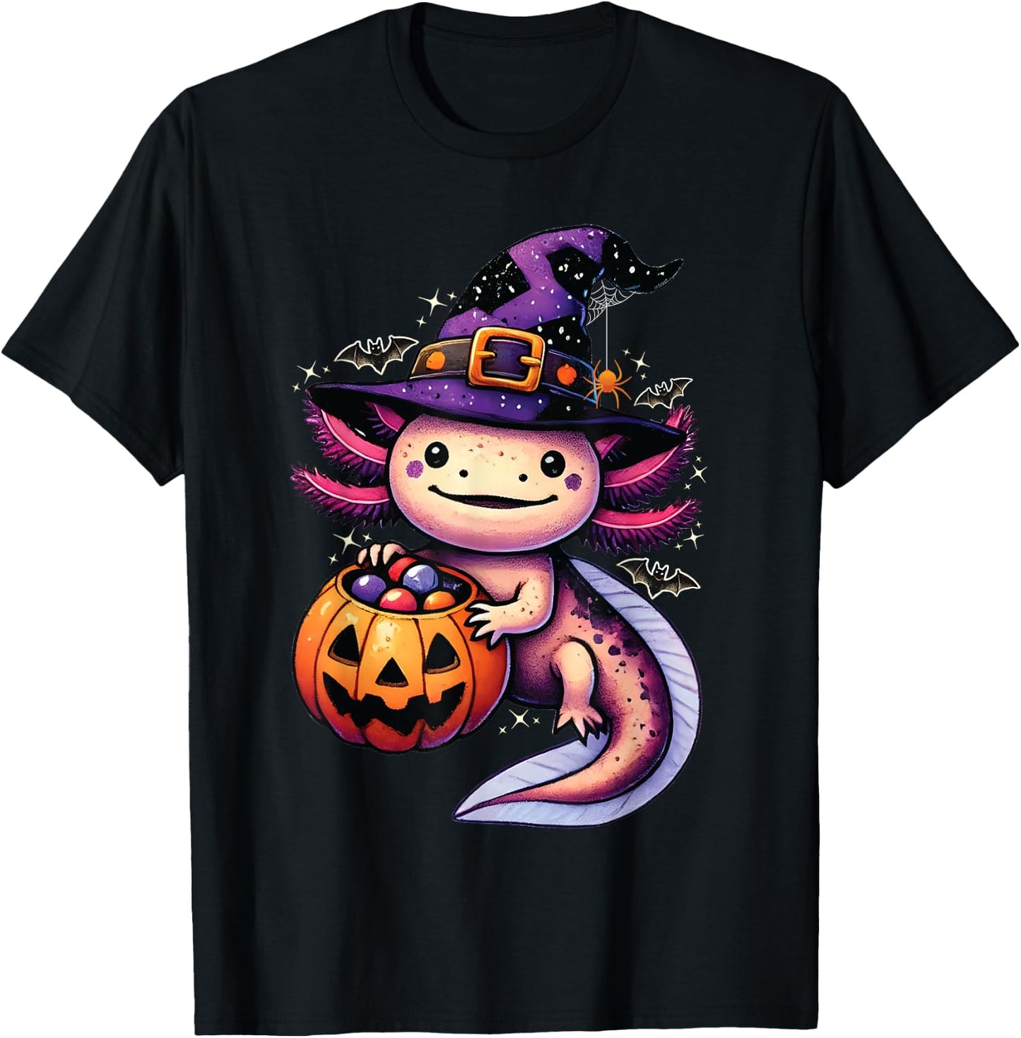 Sea Animal lovers Axolotl Witch Hat celebrating Halloween T-Shirt - T-Shirt | Black