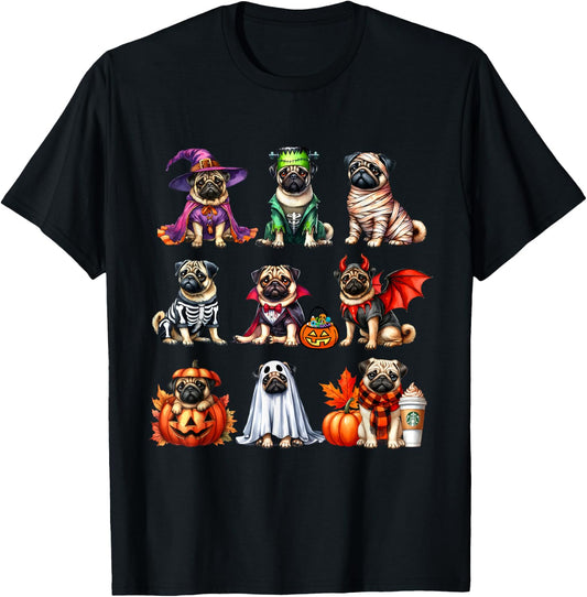Pug Halloween Costume Spooky Ghost Pumpkin Pug Halloween T-Shirt - T-Shirt | Black
