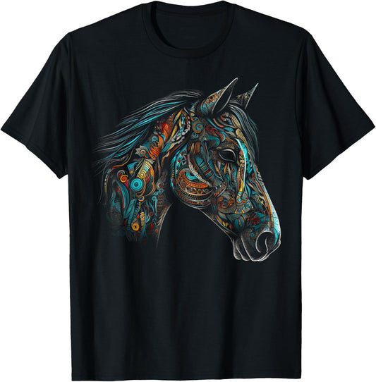 Horse Art - Horse Motif Animal Horse T-Shirt - T-Shirt | Black