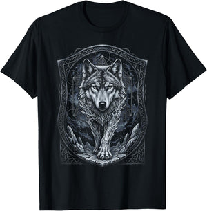 Cosmic Arctic Wolf Celtic Mystic Fantasy Art T-Shirt - T-Shirt | Black