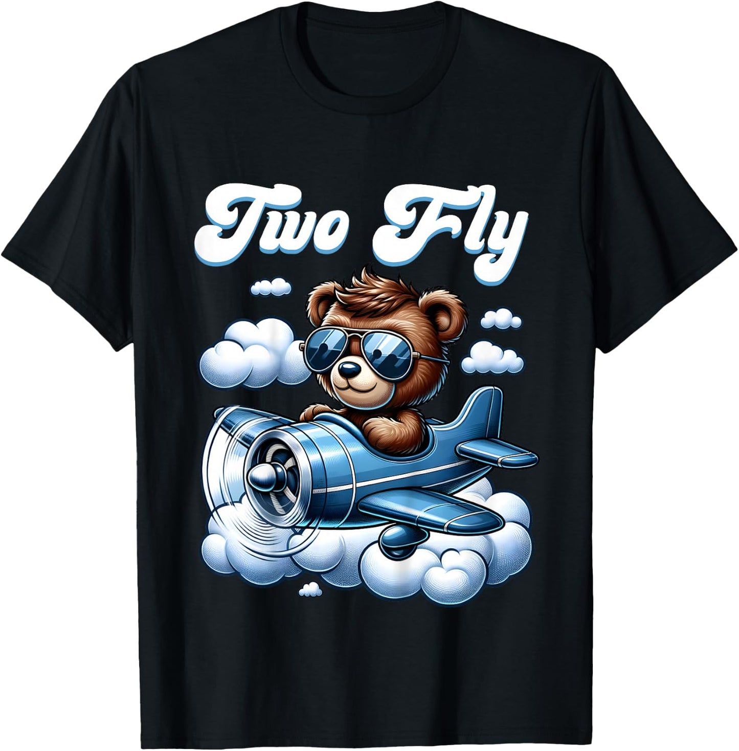 2nd Birthday Airplane Two Plane Teddy Bear Flying Aviation T-Shirt - T-Shirt | Black