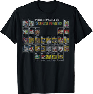 Super Mario Periodic Table Of Character Panel Grid T-Shirt - T-Shirt | Black