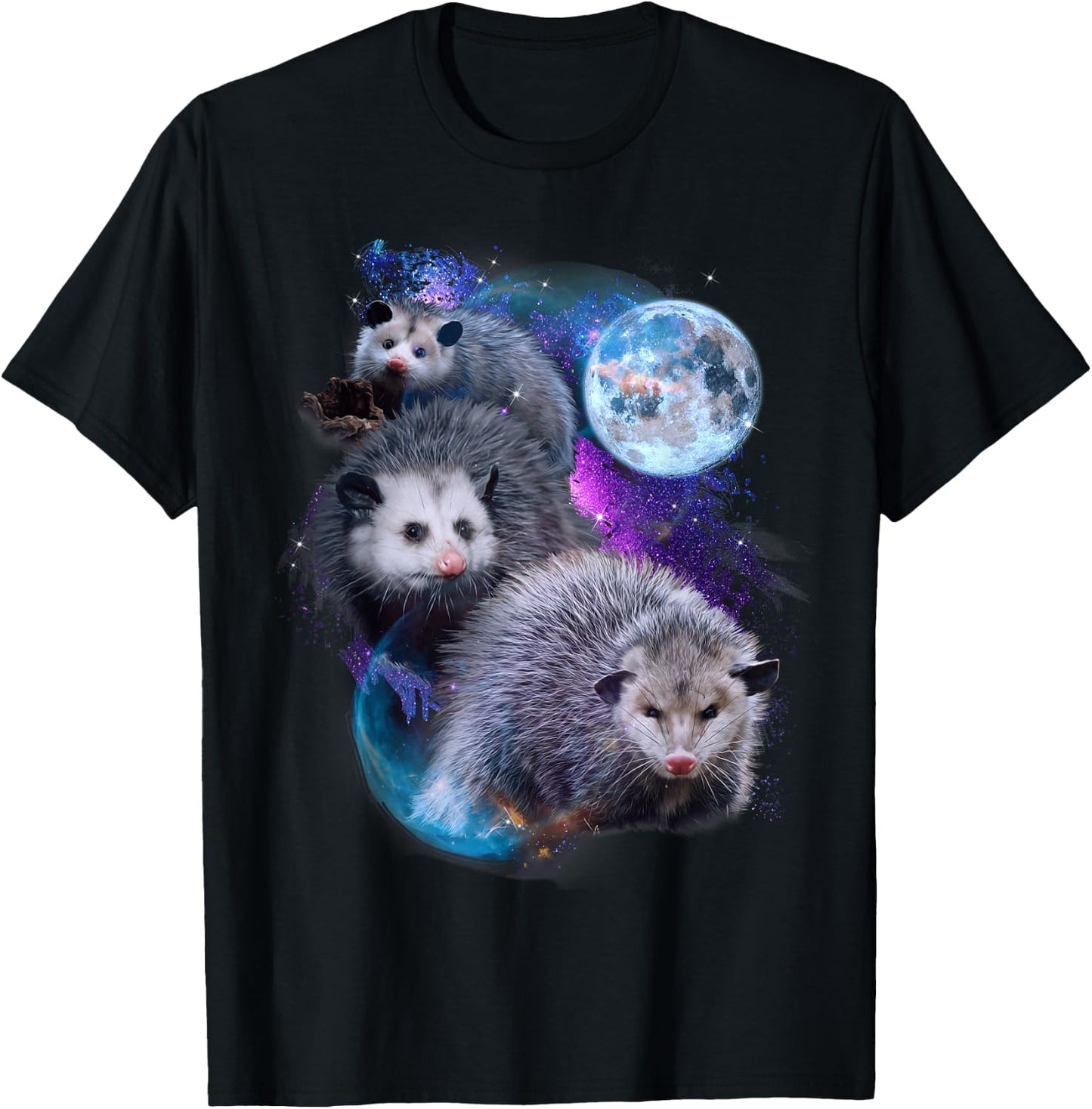 3 Moon Opossum Funny Marsupial Rodent Opossum Art Novelty T-Shirt - T-Shirt | Black