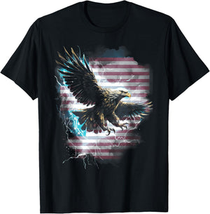 American Bald Eagle Lightning USA Flag Patriotic Freedom T-Shirt - T-Shirt | Black