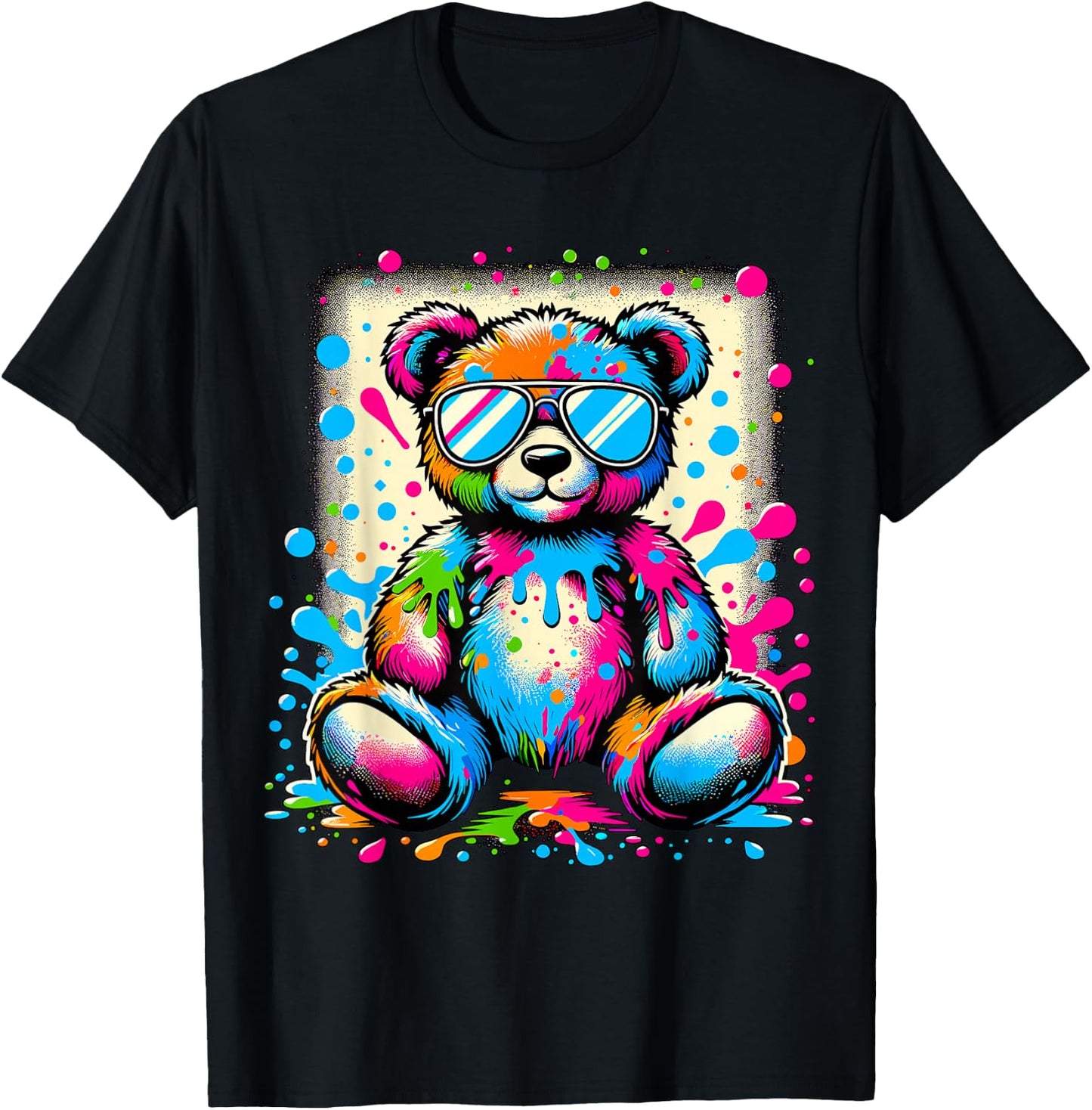 Colorful Teddy Bear with Sunglasses T-Shirt - T-Shirt | Black