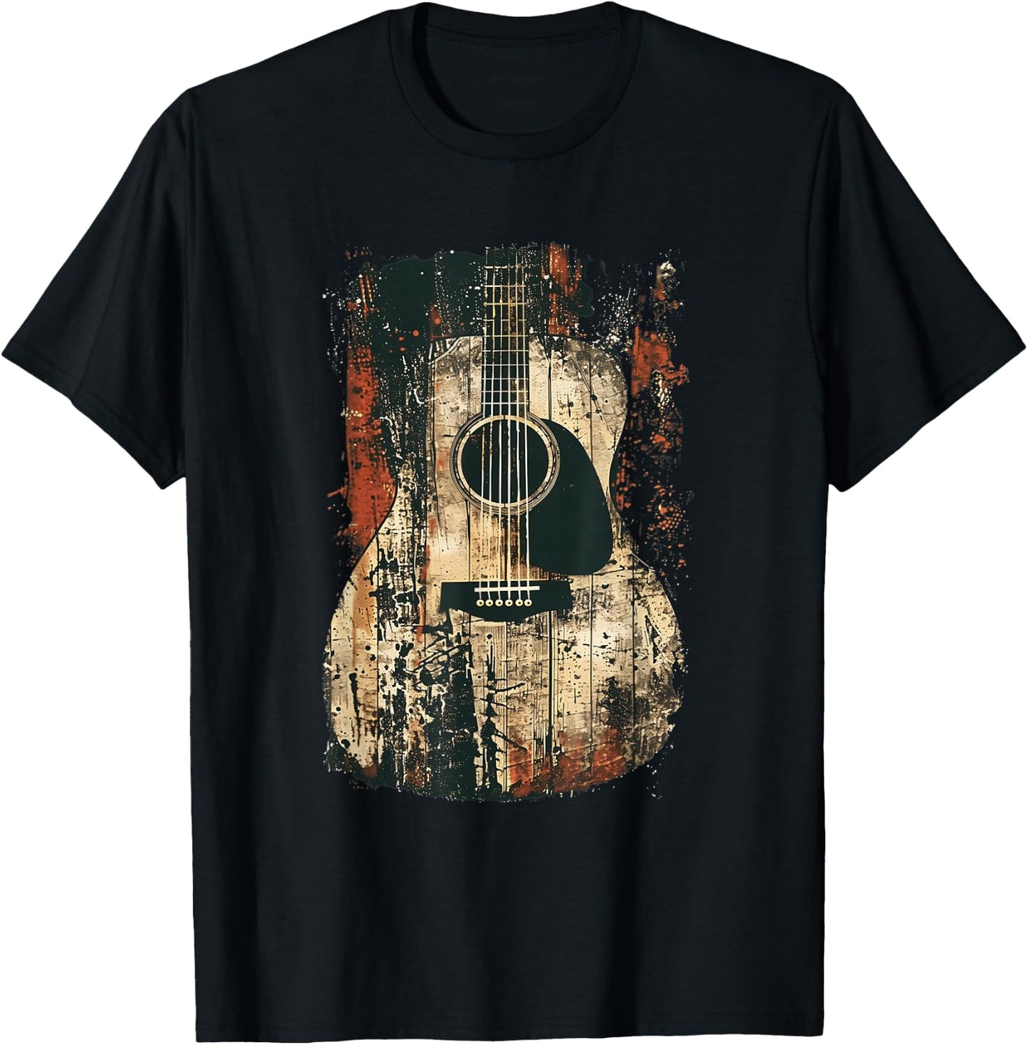 Acoustic Guitar, Vintage, Distressed, Rock & Roll Music T-Shirt - T-Shirt | Black