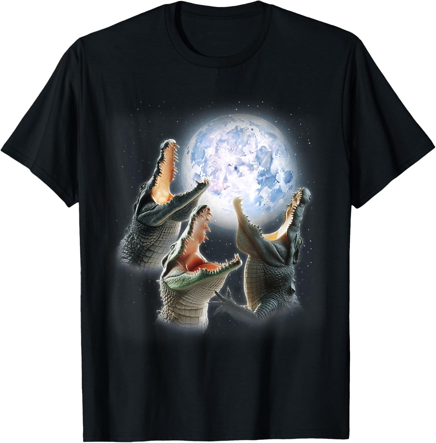 3 Alligator Howling At The Moon Funny Crocodile Alligator T-Shirt - T-Shirt | Black