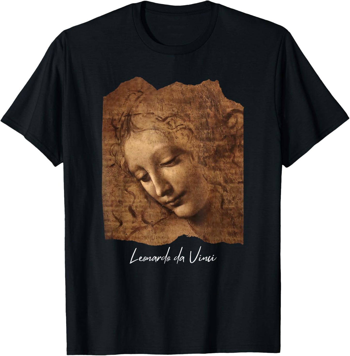 Head of a Young Woman by Leonardo da Vinci Famous Painting T-Shirt - T-Shirt | Black